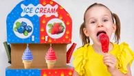 Five Kids Pretend Play Selling Ice Cream with Daddy