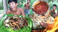 How to Cook and Enjoy Delicious Pig Intestines in the Wild Rainforest | Primitive Boy!