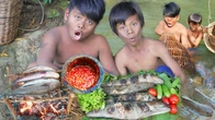 Fish Eating Show - Find Huge Fish Grilled and Eating Delicious | Primitive Technology