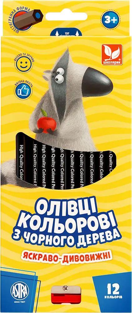 Обкладника "Олівці кольорові шестигранні з чорного дерева + чинка, 12 кольорів" Обкладинка "Олівці кольорові шестигранні з чорного дерева + чинка, 12 кольорів"