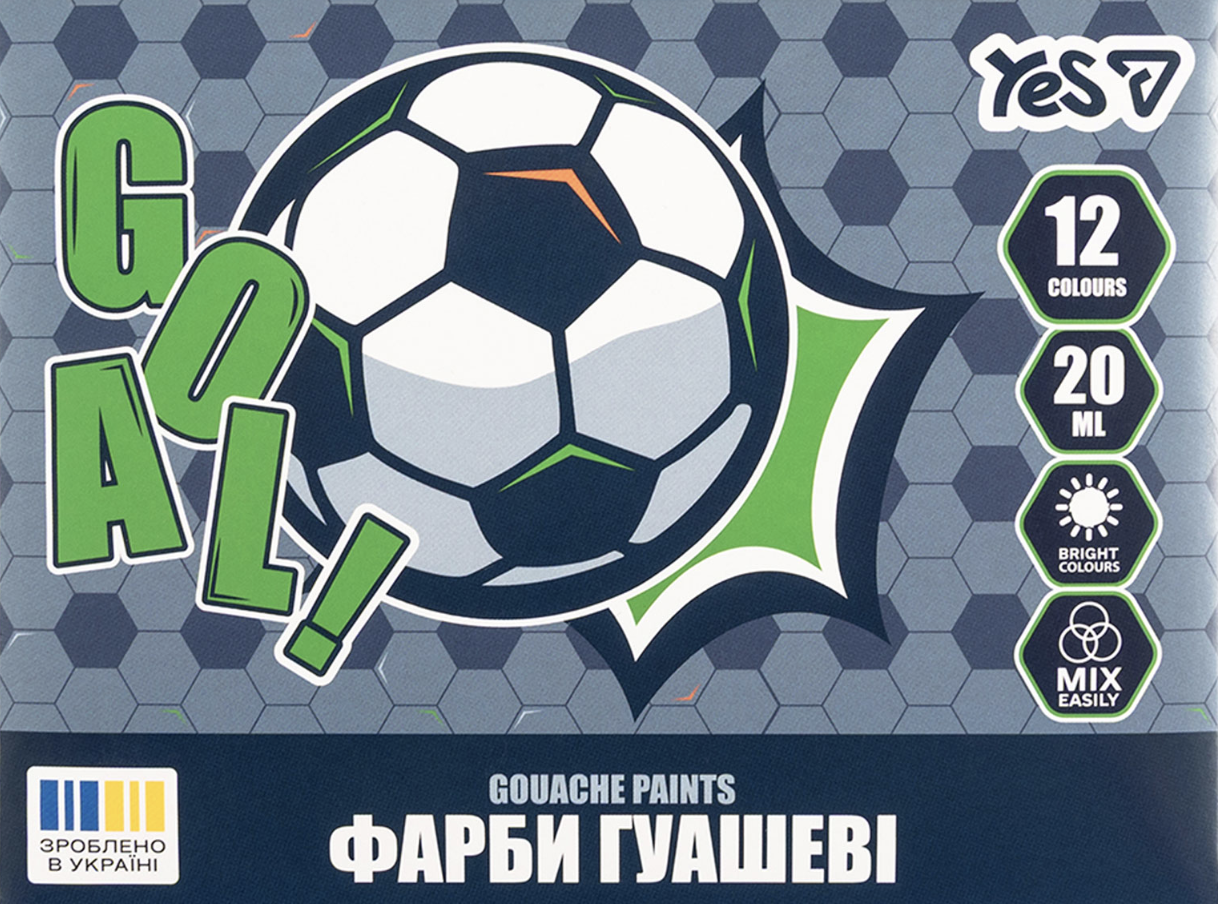 Фарби гуашеві Yes Football 12 кольорів 20 мл