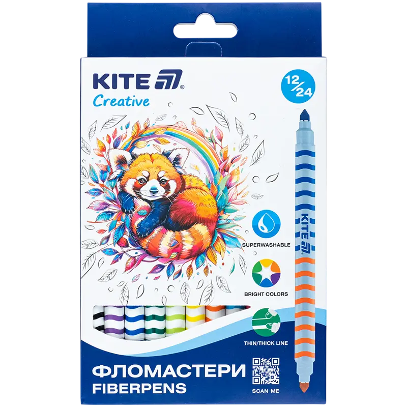 Обкладинка "Фломастери двосторонні набір 12штук Kite Creative"