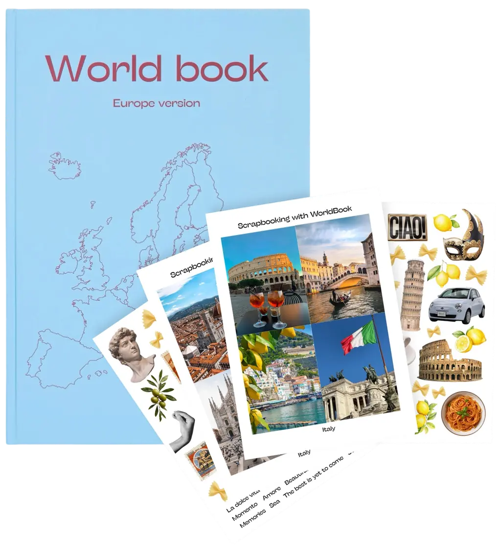 Обкладинка "WorldBook Europe version + набір наліпок «Італія»"