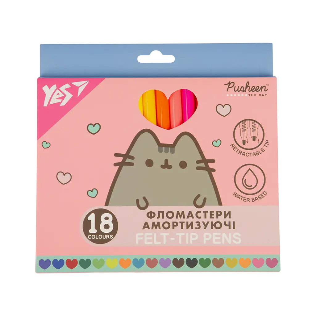 Обкладинка "Фломастери Yes 18 кольорів Pusheen, амортизуючі"