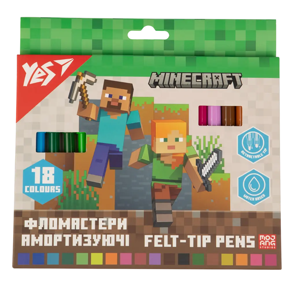 Обкладинка "Фломастери Yes 18 кольорів Minecraft, амортизуючі"