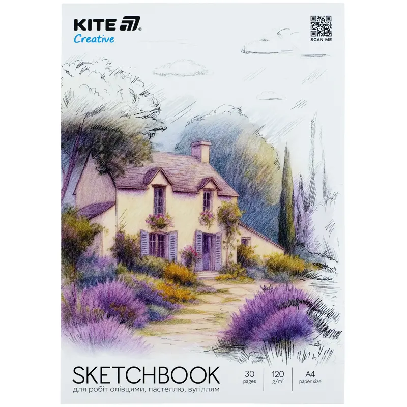 Обкладинка "Скетчбук для робіт олівцями Kite Creative (А4, 30 аркушів)"
