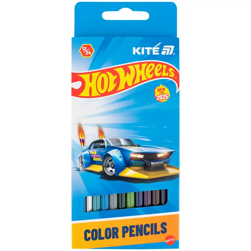 Обкладинка "Олівці кольорові двосторонні Kite Hot Wheels (12 штук/24 кольори)"