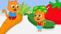 Cats Family in English - Giant Vegetables Cartoon for Kids