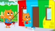 Cats Family in English - Painted the House in a Rainbow Color Cartoon for Kids